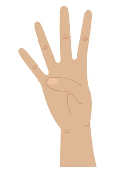 Hand gestures. Counting fingers. Four fingers. illustration vector