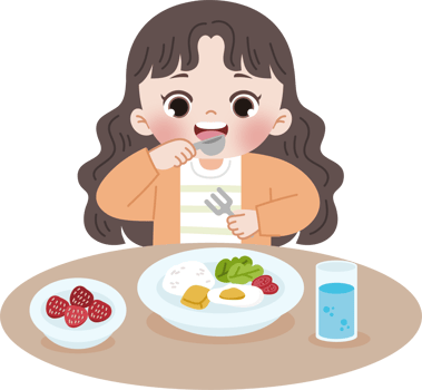 girl eat using spoon and fork png