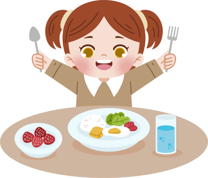girl ready to eat holding fork and spoon png