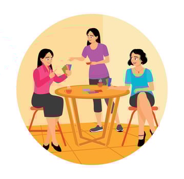 Group Of Friends Enjoying Leisure Time Playing Cards Together Sitting On The Chair. vector