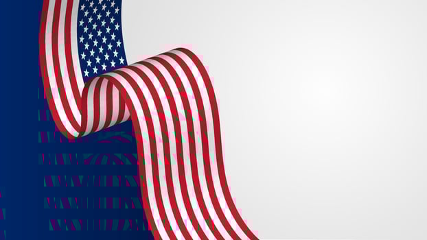American Flag Ribbon on Blue and White Gradient Background with Stars vector