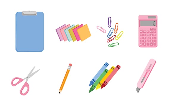 Pastel Pink and Blue Stationery Set for Back to School and Office Desk Essentials vector