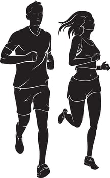 Couple Jogging Silhouette Exercise vector
