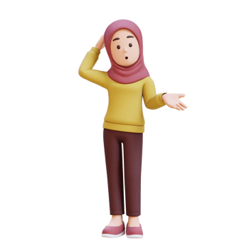 3D muslim girl character with hijab is asking a question png