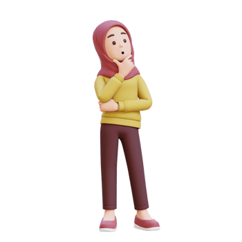 3D muslim girl character with hijab is thinking concept of contemplation and focus png