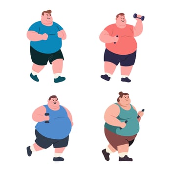Overweight Individuals Engaging in Various Exercise Activities vector