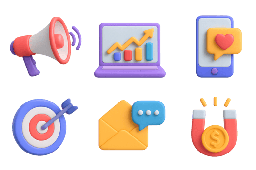 3D Marketing Icons for Simple Business Promotion and Analytics png