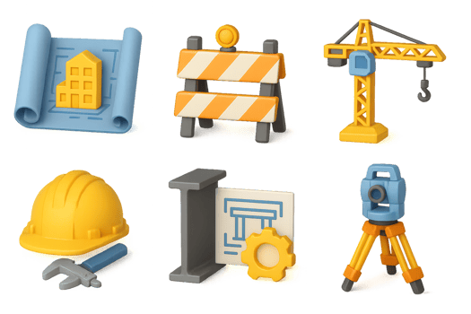 3D Civil Engineering Icons for Construction and Architecture Projects png