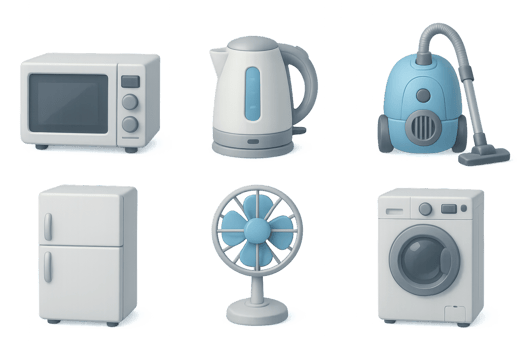 3D Simple Appliances and Icons for Home and Kitchen Use png