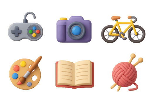 Colorful Icon Set Representing Various Hobbies and Leisure Activities png