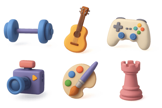 Colorful Icons Representing Popular Hobbies and Activities png