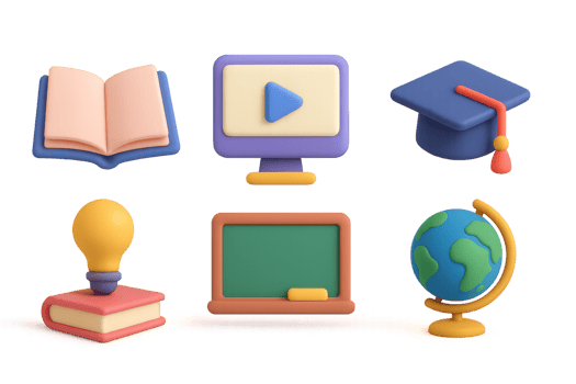 Vibrant 3D Icons for Education and Learning in Bright Colors png