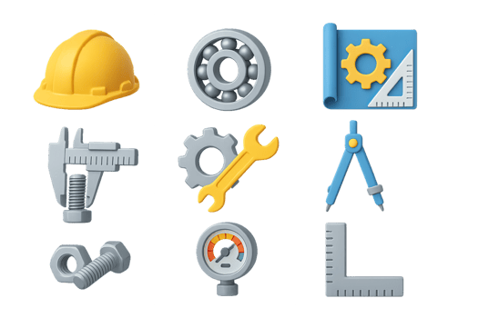 3D Engineering Icons for Technical and Industrial Design Projects png
