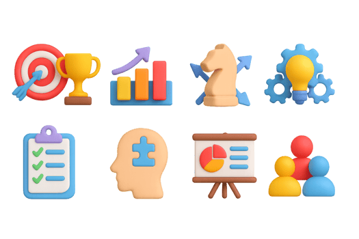 Colorful 3D Icons for Strategic Planning and Business Concepts png
