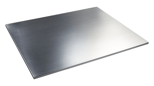 Flat brushed stainless steel or aluminum metal sheet with smooth reflective surface isolated on transparent background png