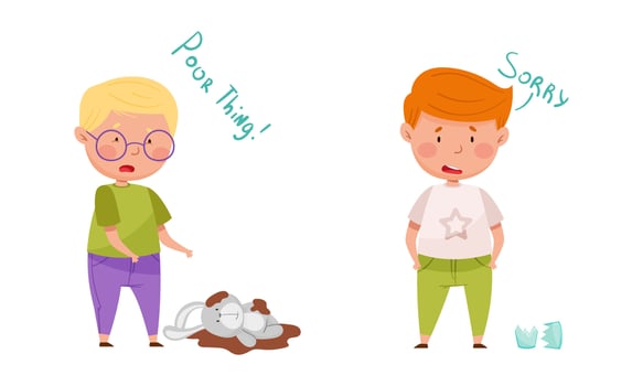Upset cute little boys saying sorry set. Good manners of kids cartoon illustration vector