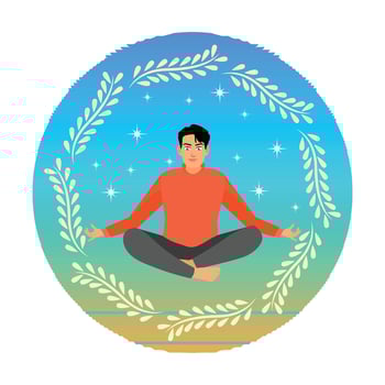 A Mindful and Peaceful Man Meditating While Sitting Cross-legged. vector