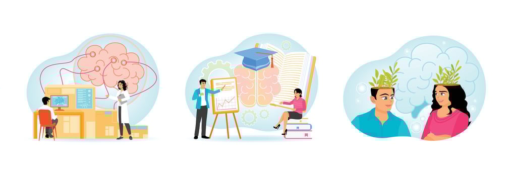 Scientists Conducting Brain Research Analysis. Learning with Brain Process. Mind Health Concept. vector