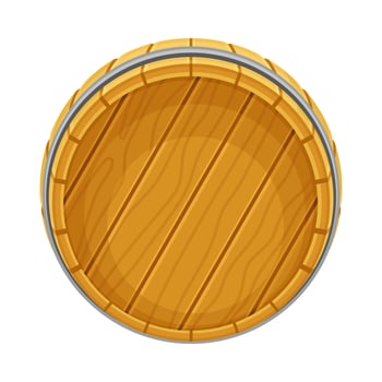Wooden barrel, view from above, oak cask for storing alcoholic beverages illustration vector