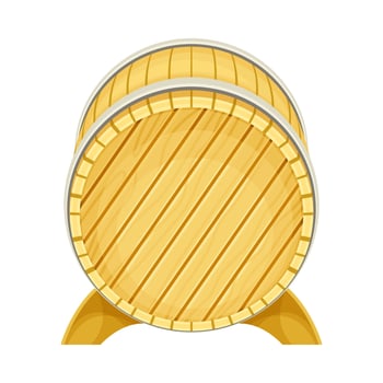 Wooden barrel for wine or beer on stand. Front view of oak cask for storing alcoholic beverages illustration vector