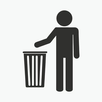 Stick Figure Disposing of Trash in a Wastebasket Icon Illustration vector