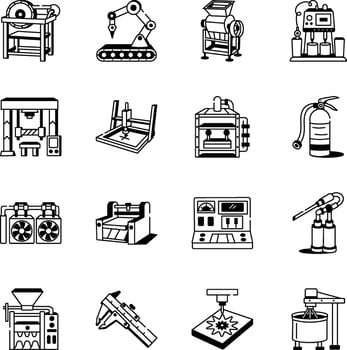 Pack of Factory Equipment Doodle Style Icons vector