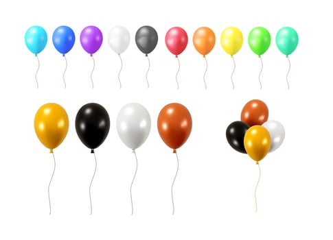 Colorful helium balloon set. Bright glossy party baloon for birthday celebration, anniversary event, or wedding adornment. vector