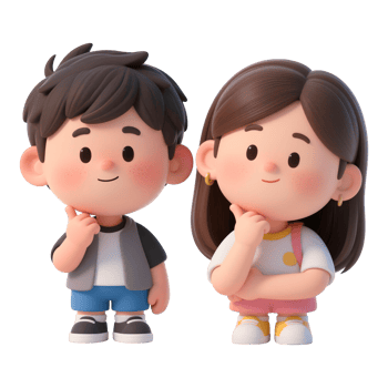 Cute Cartoon Kids Thinking and Posing Together png