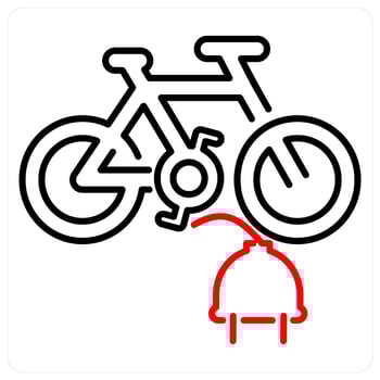 Electric Bicycle and vehicle icon concept in red bold line color vector