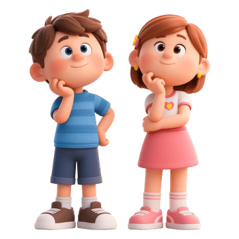 Two cute cartoon children smiling and posing. png