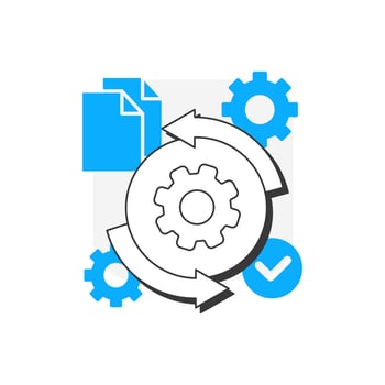 Repeatable tasks automation flat outline concept icon. Payroll processing software benefit. Office workflow optimization. Modern line illustration with blue glyphs. Conceptual visual. Easy to edit vector