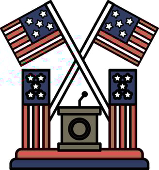 A patriotic scene with a podium and two American flags vector