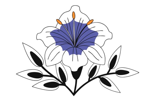 A blue flower with black and white leaves vector