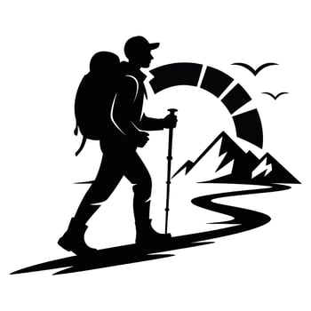 Mountain Hiker Silhouette Design. vector