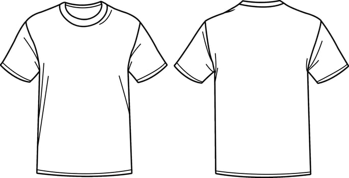 T-shirt on white background for men and women. Templates for unisex T shirt apparel, front and back view. Blank textile print template mock up sketch for fashion clothing. vector