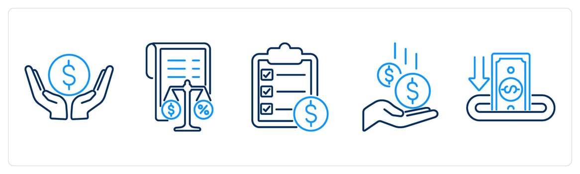 5 accounting icons as save money, balance sheet, policies vector