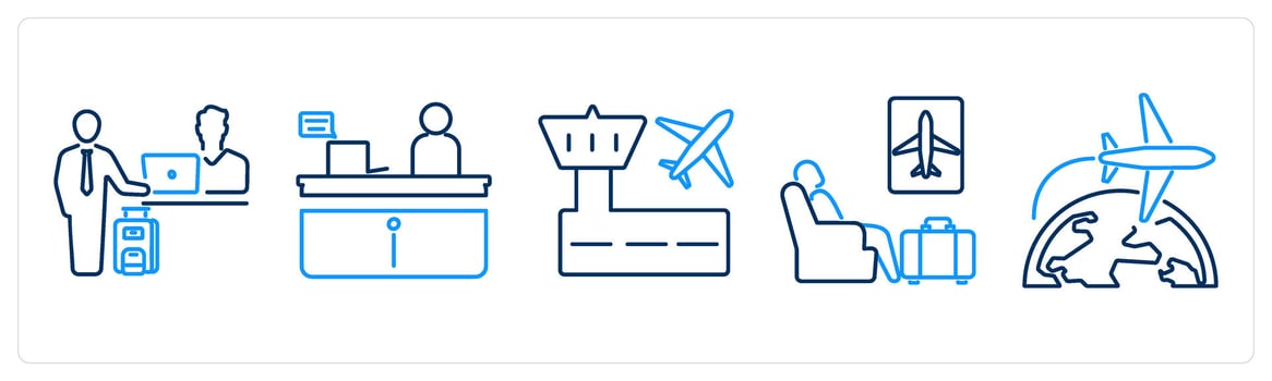 5 Airport icons as check in, information desk, airport vector