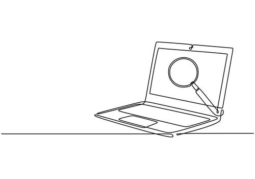 Laptop and Magnifying Glass Search Line Art vector