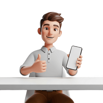 3D Cartoon Man Showing Smartphone Thumbs Up png