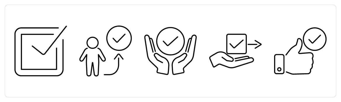 5 Checkmark icons as tick, right way, support in black bold vector