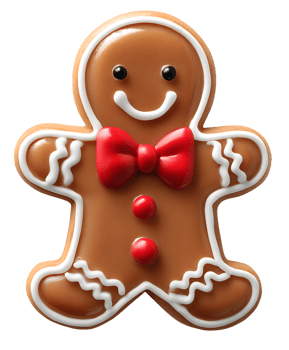 Gingerbread Man with Red Bow Tie Delicious Christmas Holiday Treat png