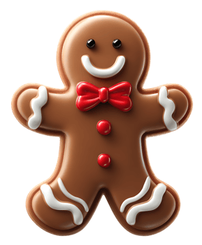 Gingerbread Man Cookie With Red Bow Tie Transparent Background Isolated png