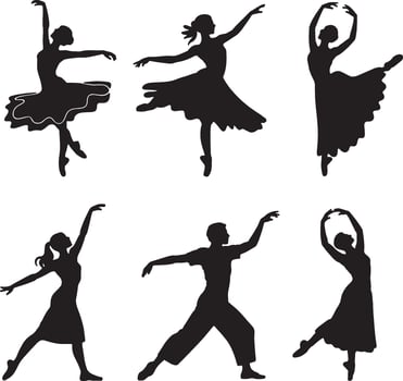 silhouettes of ballerinas dancing on a white background vector