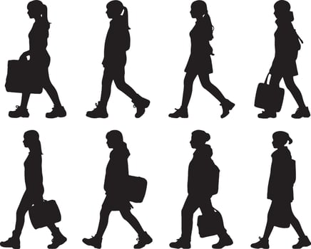 Silhouettes of girls walking with bags school vector