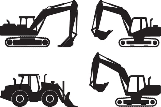 different types of construction equipment silhouettes vector