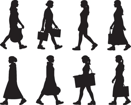 silhouettes of women walking with bags and purses vector