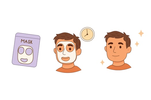 Facial sheet mask steps for men cartoon style vector
