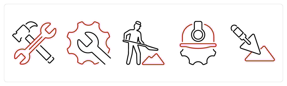 5 Build icons as tools, maintenance, construction in red bold vector