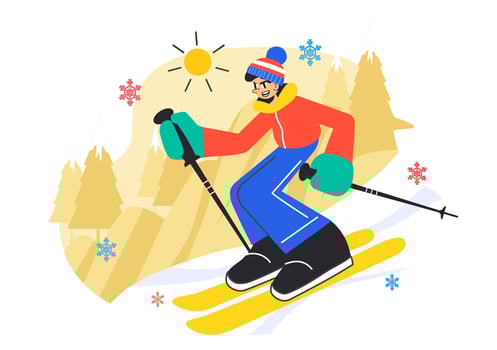 Winter Holiday Skiing Scene Illustration in Flat Cartoon Style vector