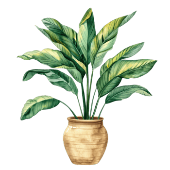 Watercolor Illustration Of Strelitzia Plant In Pot png